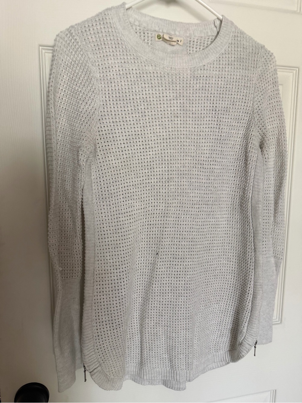 Light Gray Open-Knit Crewneck Sweater